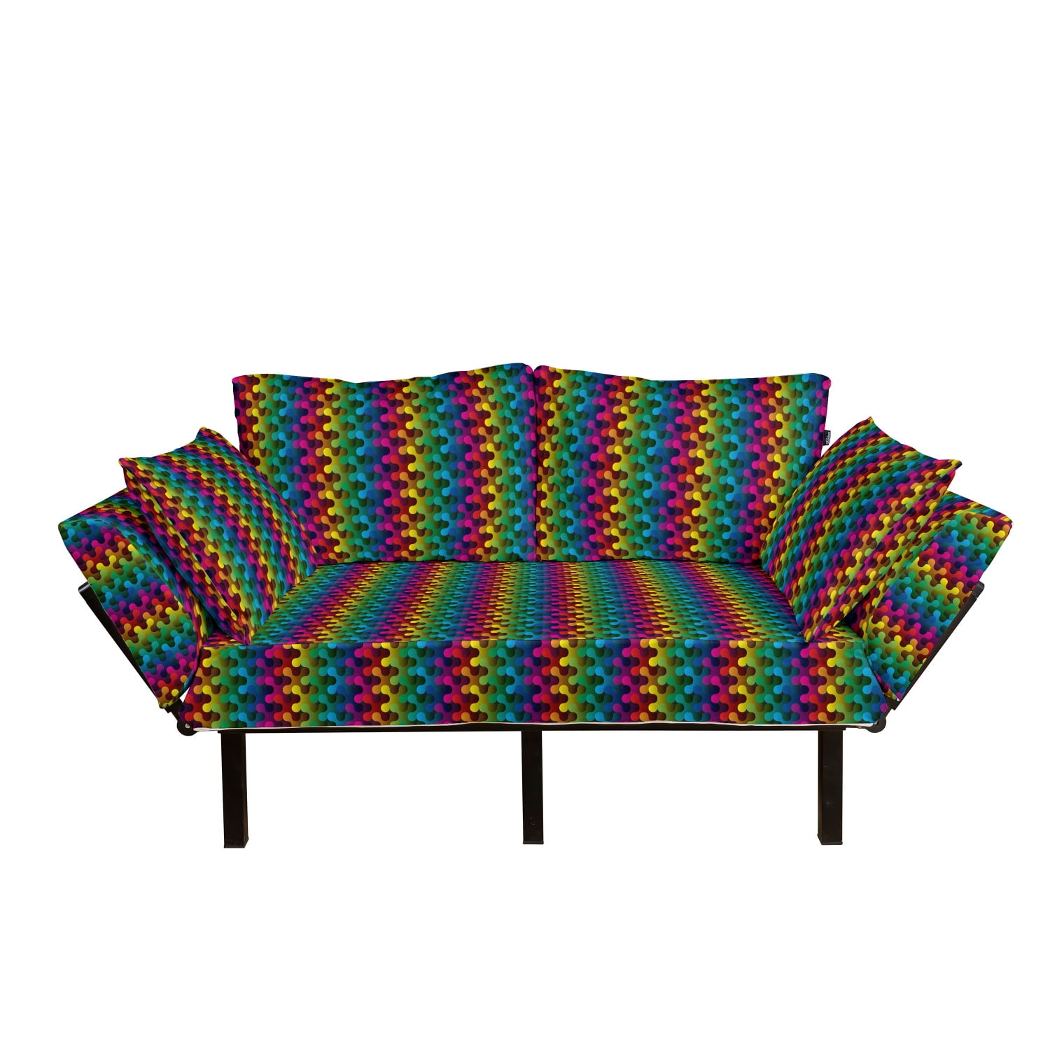 Geometric Futon Couch, Trippy Digital Gradient Puzzle Style Futuristic