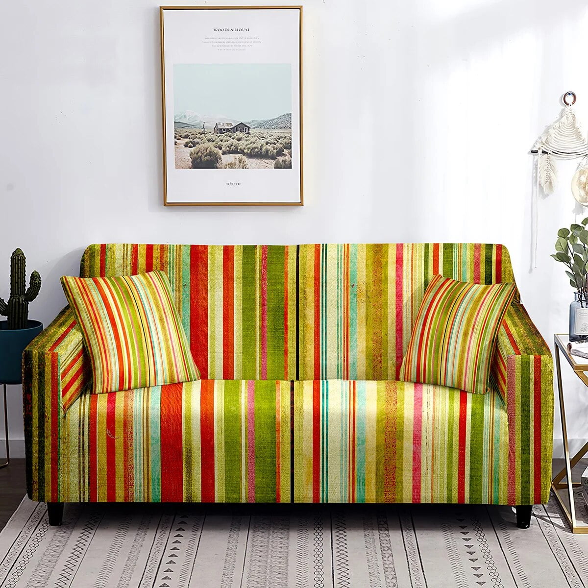 Geometric Gingham Sofa Cover Yellow Simple Tartan Couch Covers Washable