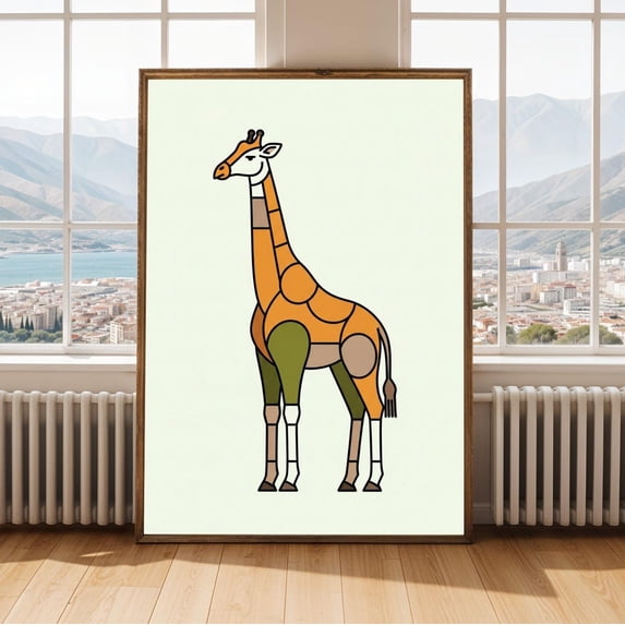 Geometric Giraffe Wall Art Print, Modern Color Block Illustration ...