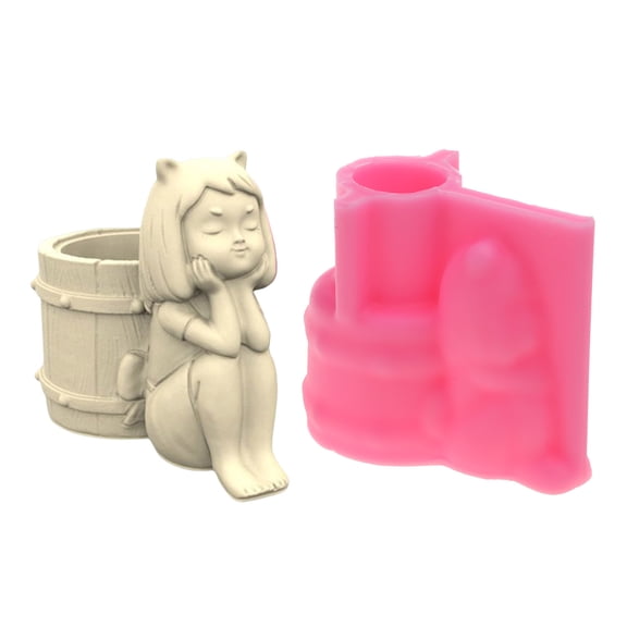 Geometric Girl Barrel Gypsum Silicone Molds Storage Box Mold for Making Succulent Plant Pot Flower Pot Pen Holder