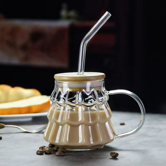 Geometric Glass Mug with Handle | Modern Transparent Coffee Cup | Thickened Stable Base | Large Capacity (1 Piece)