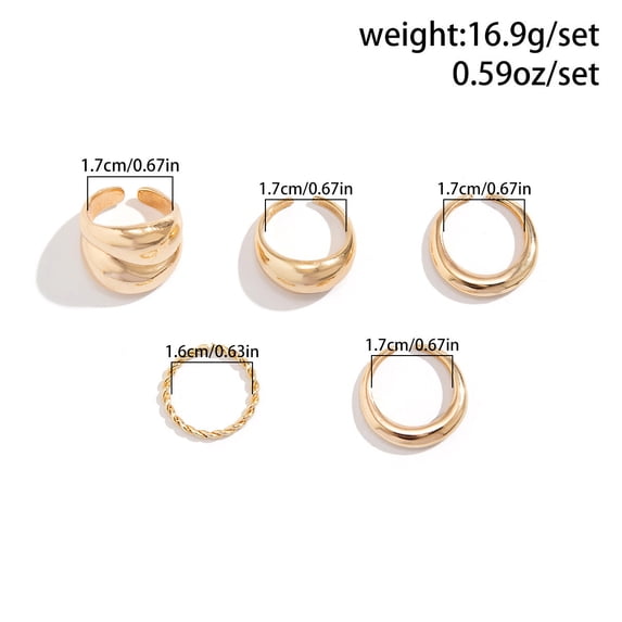 Geometric Glossy Water Drop Rings for Women, Trendy Design, Electroplated Zinc Alloy, Asymmetric Elements, 4-Piece or 5-Piece Set