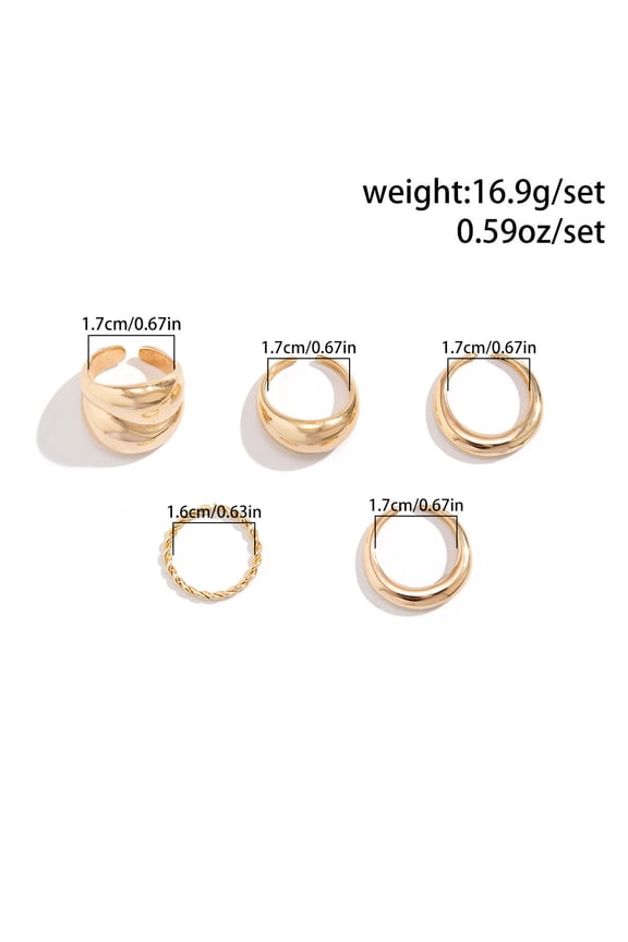 Geometric Glossy Water Drop Rings for Women, Trendy Design, Electroplated Zinc Alloy, Asymmetric Elements, 4-Piece or 5-Piece Set