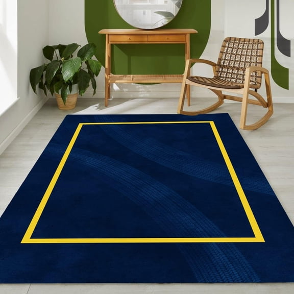 Geometric Gold Royal Blue Area Rug, Modern Art Deco Design Carpet, Non Slip Soft Pile, Living Room Bedroom Dining Room Office Kitchen Entrance Mat 2x3ft