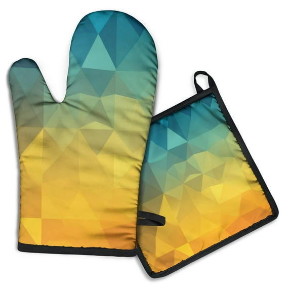 Geometric Gradient Kitchen Oven Mitt and Pot Holder Sets 2 Pcs for Baking, Cooking and Grilling, Heat Resistant Up To 392 °F