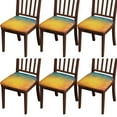 thumbnail image 1 of Geometric Gradient Seat Covers for Dining Room Chairs Set Of 6,Stretch Printed Washable Chair Seat Cover with Elastic Ties and Button,Removable Waterproof Couch Cushion Covers, 1 of 6