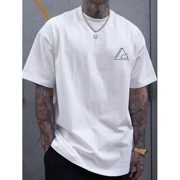 Geometric Graphic Print Men's Creative Top, Casual Short Sleeve Crew Neck T-shirt, Men's Clothing For Summer Outdoor