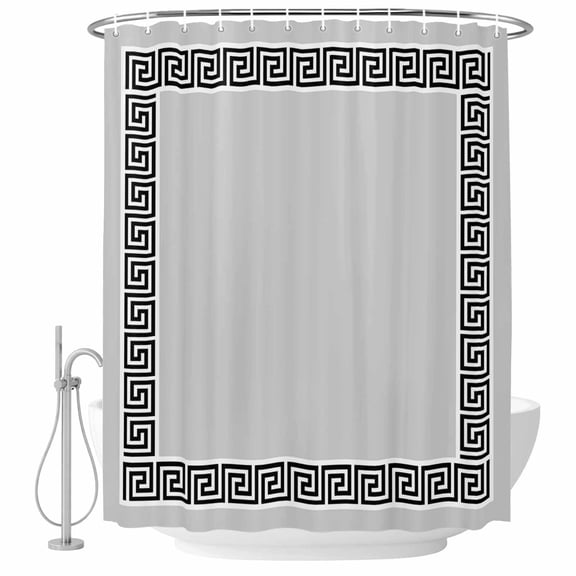 Geometric Greek Key Design Fabric Shower Curtain Grey Washable Shower Curtains for Bathroom, Waterproof Bath Curtain with Hooks Home Decor 72x72in