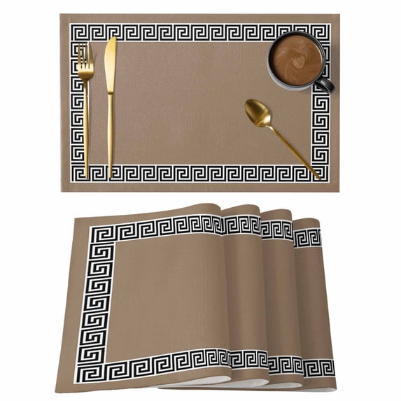 Geometric Greek Key Design Placemats Set of 4 Brown Place Mats Table Mats Kitchen Dining Home Outdoor Party Table Decoration