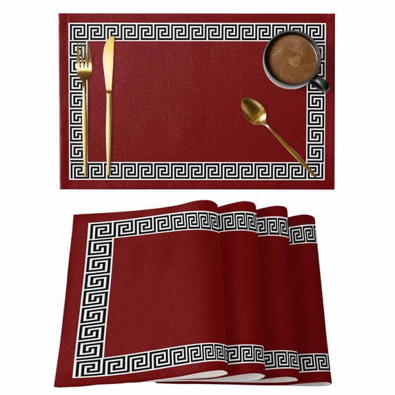 Geometric Greek Key Design Placemats Set of 6 Red Place Mats Table Mats Kitchen Dining Home Outdoor Party Table Decoration