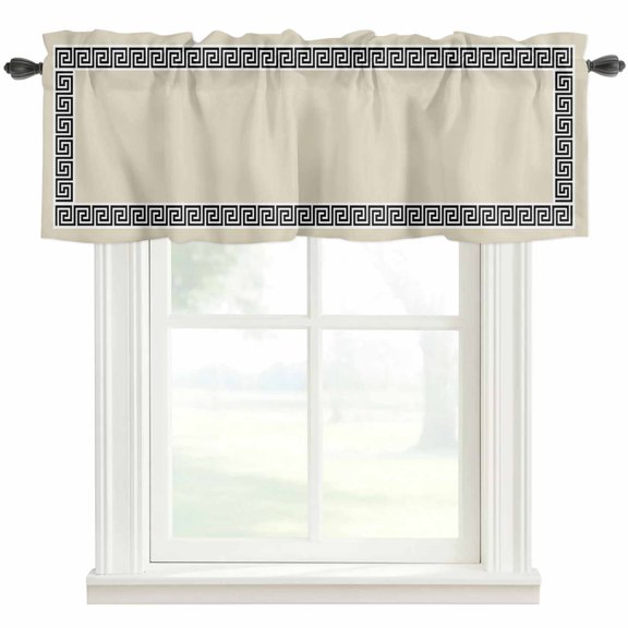 Geometric Greek Key Design Window Valance Curtain Beige Rod Pocket Short Curtain for Living Room, Bedroom & Kitchen Window Decor 54x18in