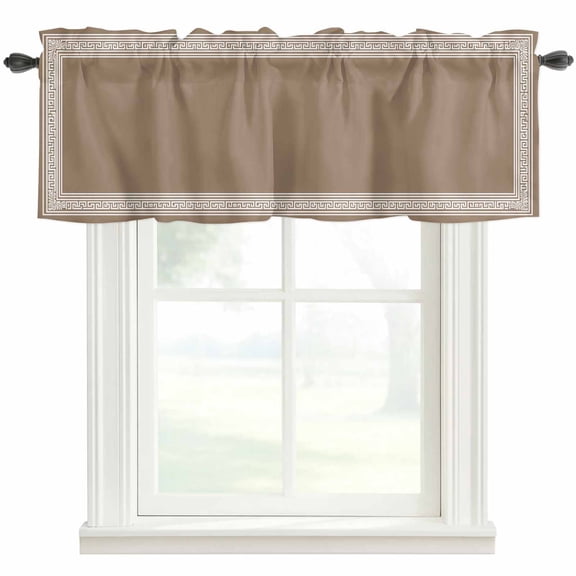 Geometric Greek Key Design Window Valance Curtain Brown Simple Style Rod Pocket Short Curtain for Living Room, Bedroom & Kitchen Window Decor 42x12in
