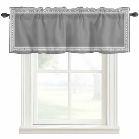 Geometric Greek Key Design Window Valance Curtain Gray Simple Style Rod Pocket Short Curtain for Living Room, Bedroom & Kitchen Window Decor 42x12in
