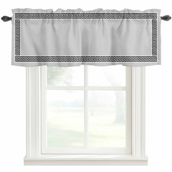 Geometric Greek Key Design Window Valance Curtain Grey Rod Pocket Short Curtain for Living Room, Bedroom & Kitchen Window Decor 42x12in