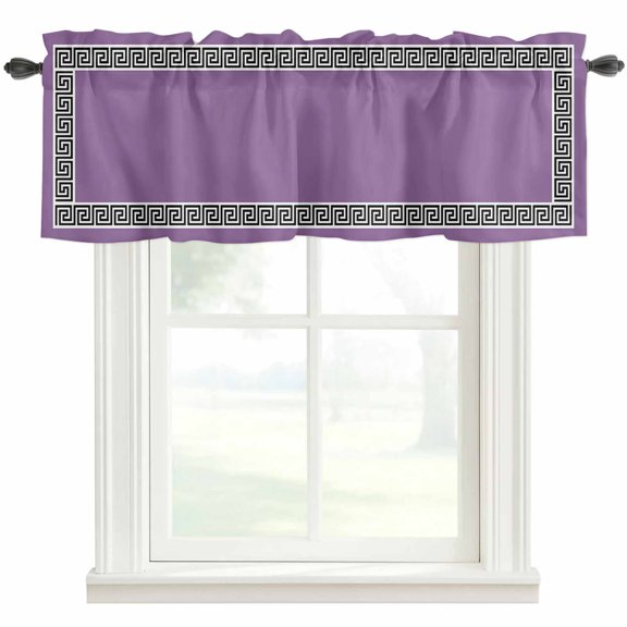 Geometric Greek Key Design Window Valance Curtain Purple Rod Pocket Short Curtain for Living Room, Bedroom & Kitchen Window Decor 42x12in