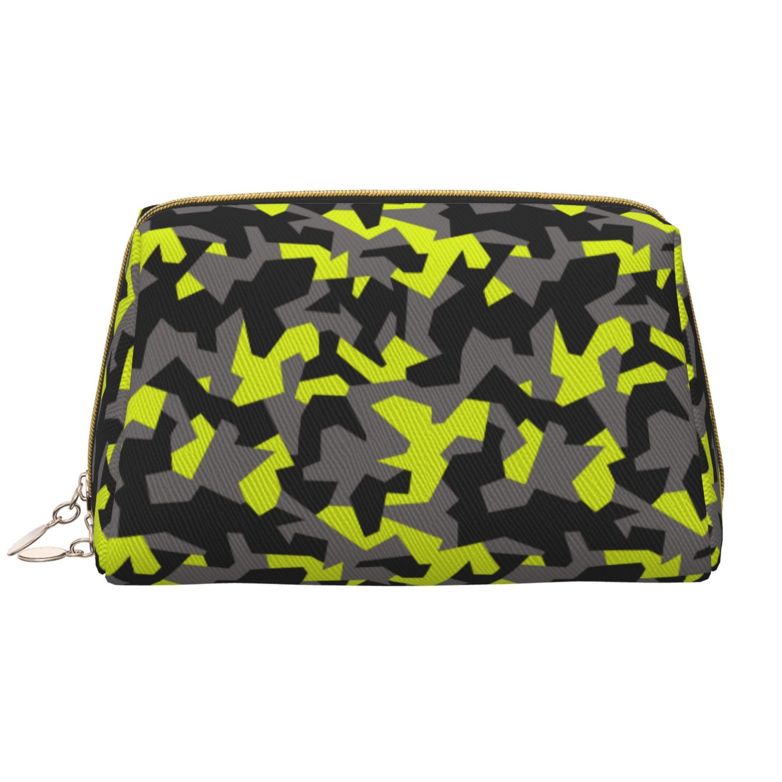 Geometric Green Black Camouflage Makeup Bag, Cosmetic Bags Travel Toiletry Bag for Women, Large