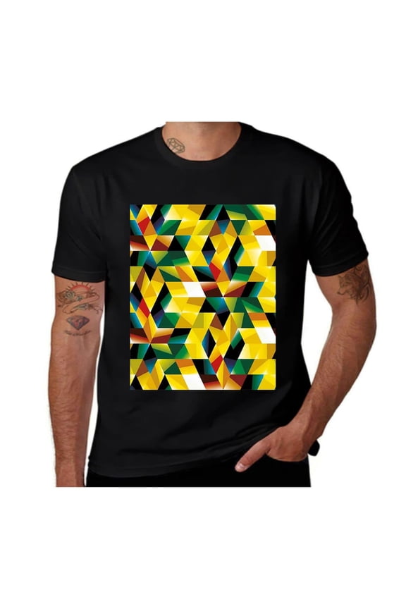 Geometric Green-Modern Art-Dark Green-Yellow- Casual Streetwea Everyday Tshirt Comfortable Wear tee shirt