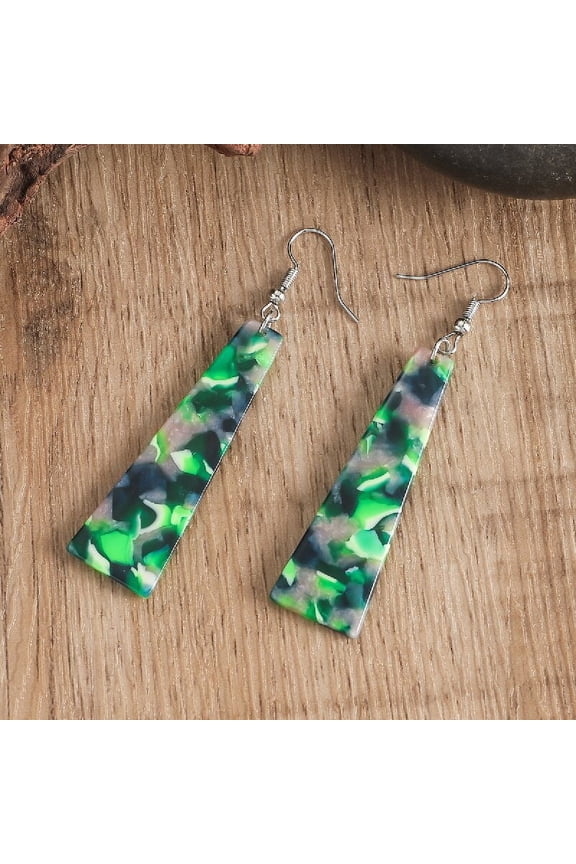 Geometric Green Patterned Acrylic Drop Earrings for Women, Vintage-Inspired Simple Chic Design, Versatile Daily Wear Jewelry Gift, Quirky Earrings