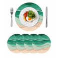 thumbnail image 1 of Geometric Green Round Placemats Set of 4 for Dinning Tables,Heat-proof Braided Table Mats 13 Inch,Ocean Wave Stripes Modern Abstract Beach Washable Place Mat for Kitchen Restaurant Party Table Decor, 1 of 9