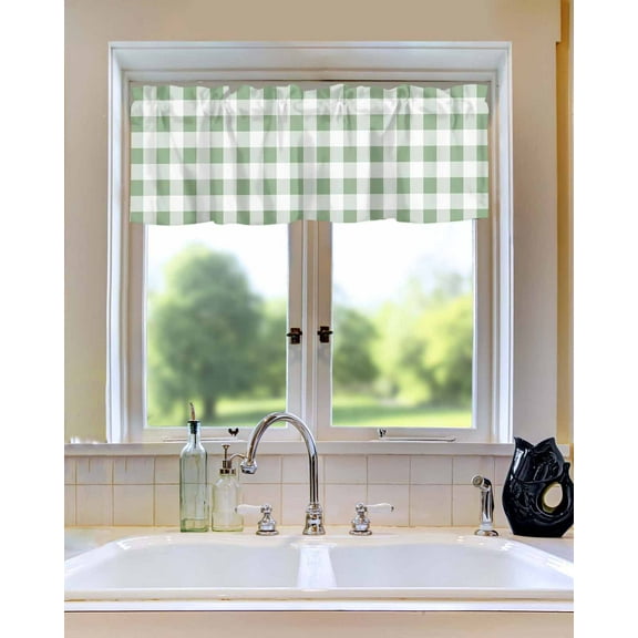 Geometric Green White Buffalo Plaid Window Valances for Kitchen,Rod Pocket Valance Privacy Small Curtain,Gingham Checkered Window Treatment Drapes for Bedroom Laundry Room Farmhouse Home Decor