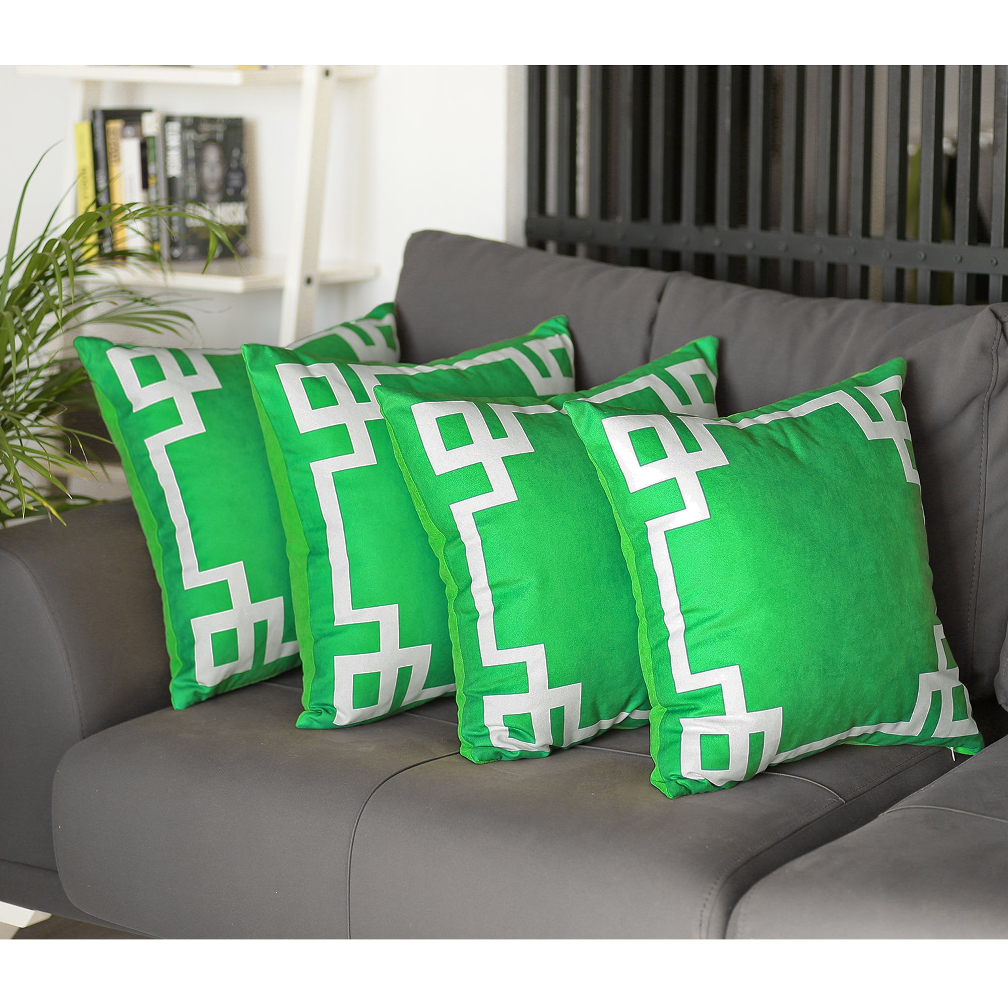 Green and White Geometric Polyester Euro Pillow Covers Set