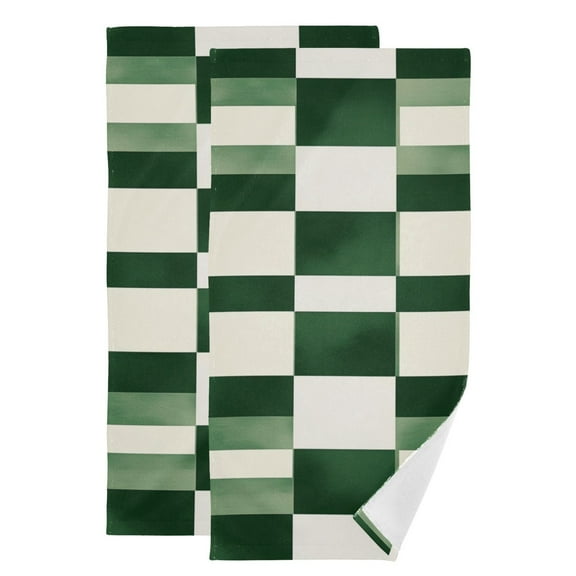 Geometric Green and White Hand Towel Absorbent Bath Towels for Bathroom Sports Gym(28.3" X 14.4") Set of 2