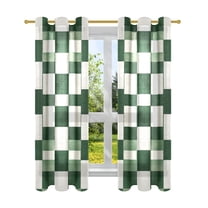 Geometric Green and White Semi Sheer Curtains for Living Room Bedroom Set of 2 Insulated Window Drapes