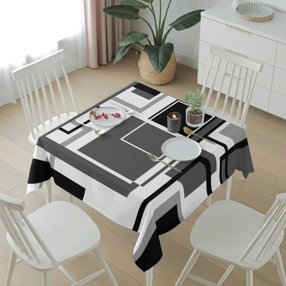Geometric Grey Black Abstract Art Table Cloth 54x54in, Waterproof Square Tablecloth Wipeable Tablecloths Modern Line Block Table Covers for Dining Tables Party Indoor Outdoor