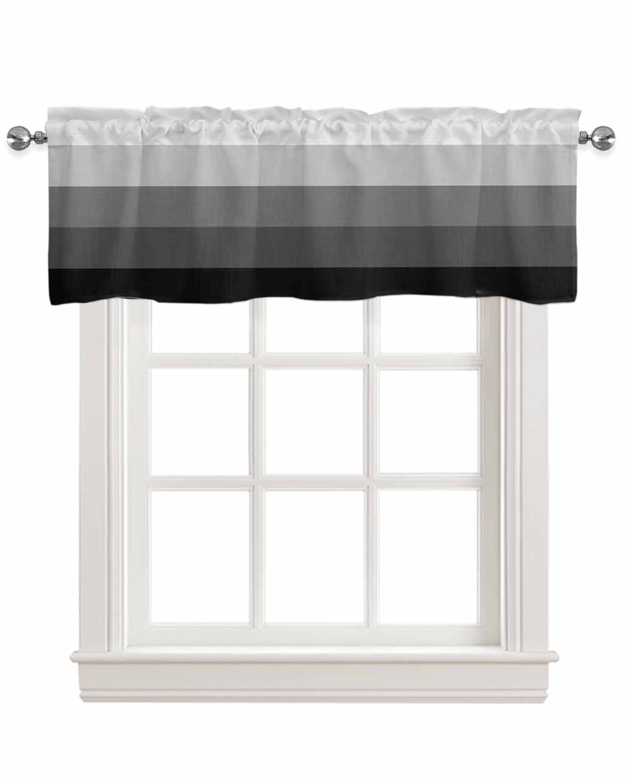 Geometric Grey Linen Curtain Valance for Bedroom/Bathroom/Kitchen/Office/Living/Dining Room Window,Minimalist Stripe Country Farmhouse Pocket Topper Drapes Decorative Cafe Drapery Panel 60"x18"