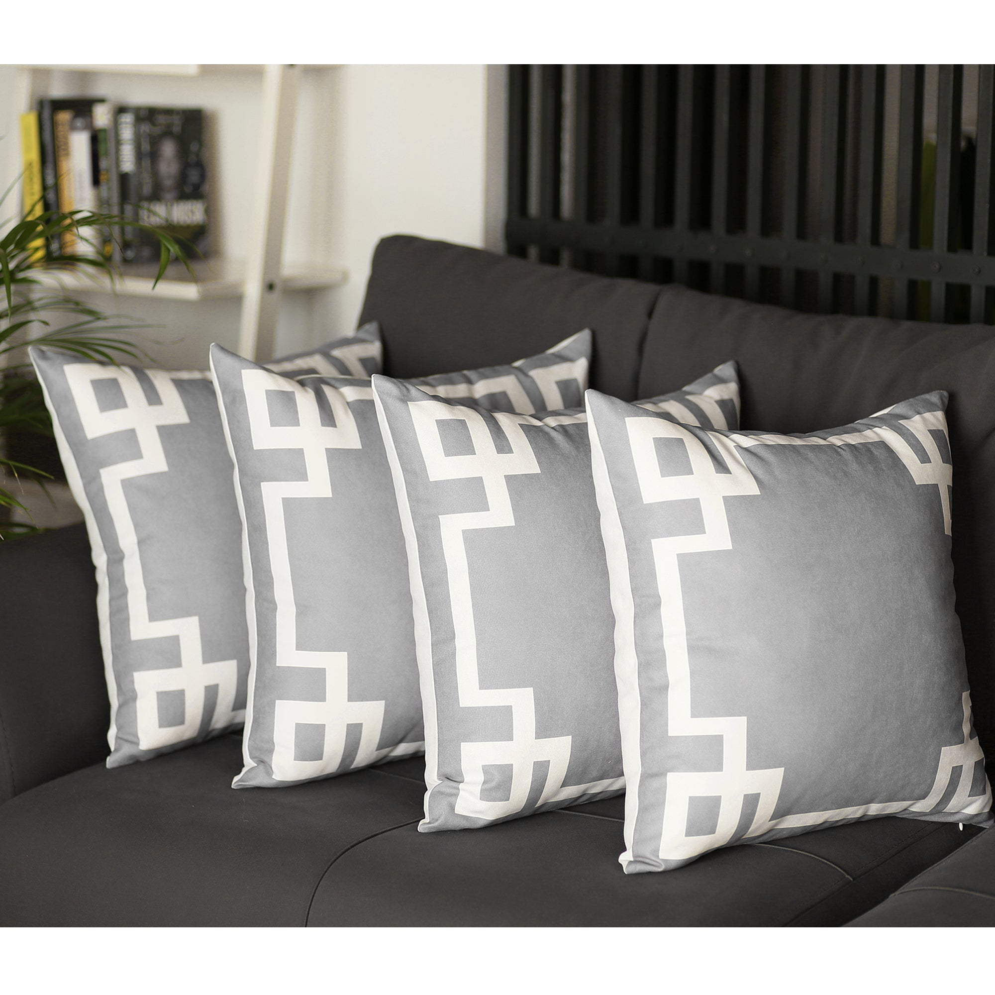 Gray and White Geometric Polyester Euro Pillow Covers Set of 4