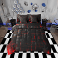 thumbnail image 1 of Geometric Grid Comforter Set 7 Pieces,Red and Black Checkered Bed Set,Modern Abstract Check Plaid Square Bedding Full with 1 Comforter,1 Fitted Sheet,1 Flat Sheet,2 Pillowcases,2 Throw Pillow Cover, 1 of 5