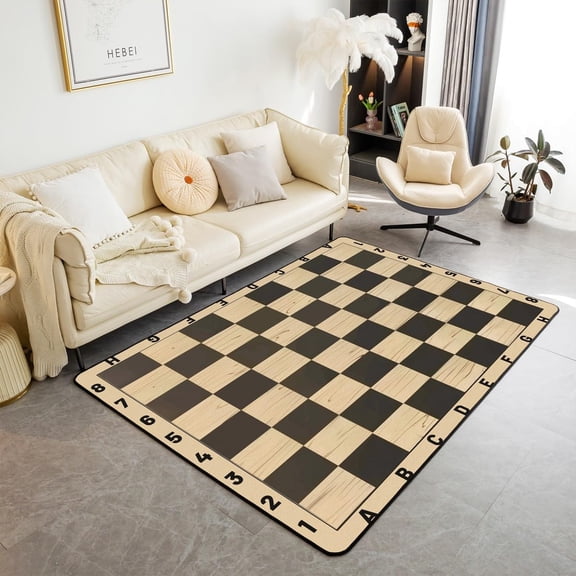 Geometric Grids Area Rug Retro International Chess Chic Sport Game Kids Adults Rugs For Bedroom Playroom Bedside,Brown Wooden Print Checkerboard Plaids Indoor Rug For Home Decor 3x4ft