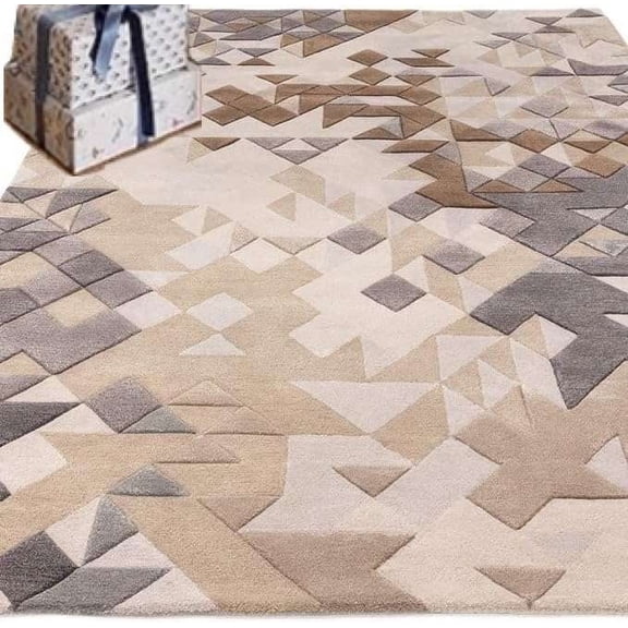 Eclatique Rug Modern Rug Tufted Beige Geometric Area Rugs, 5 x 8, Non-Slip Backing