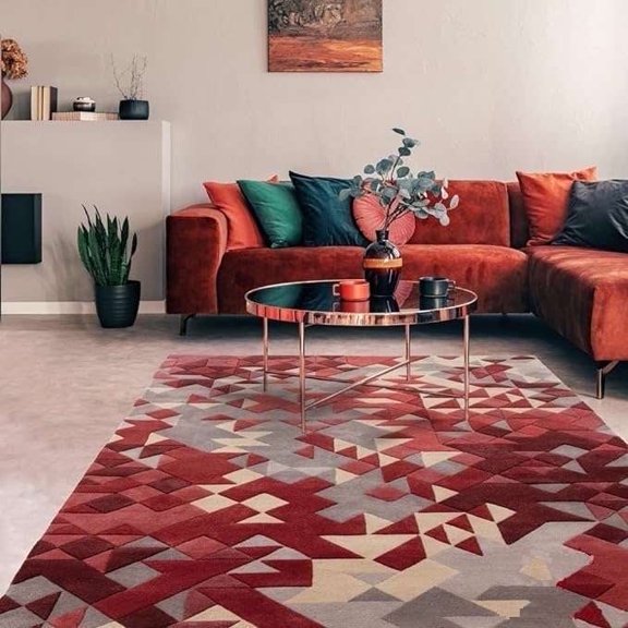 Eclatique Rug Modern Rug Geometric Tufted Area Rug, Red, 6 x 9, Non-Slip Backing