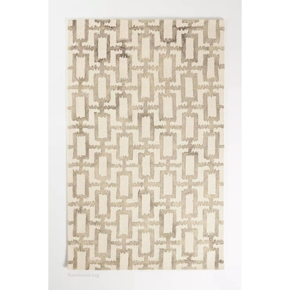 Geometric Hand-Tufted Wool Area Rug, Brown Trellis Pattern, 5' x 8', Soft Durable Non-Slip Carpet for Living Room Bedroom Office