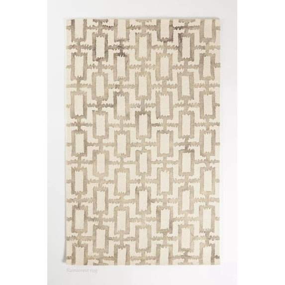 Geometric Hand-Tufted Wool Area Rug, Brown Trellis Pattern, 9' x 12', Soft Durable Non-Slip Carpet for Living Room Bedroom Office