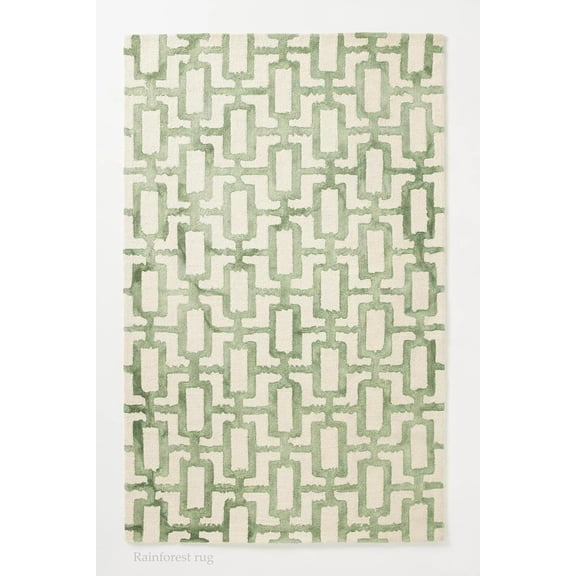 Geometric Hand-Tufted Wool Area Rug, Green Trellis Pattern, 5' x 8', Soft Durable Non-Slip Carpet for Living Room Bedroom Office