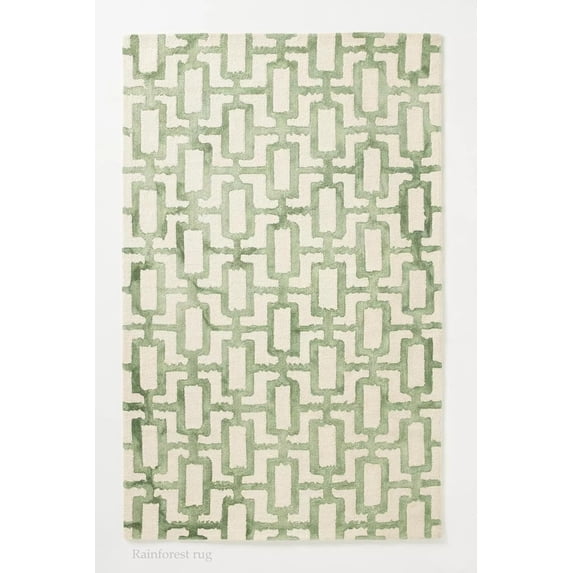 Geometric Hand-Tufted Wool Area Rug, Green Trellis Pattern, 5' x 8', Soft Durable Non-Slip Carpet for Living Room Bedroom Office