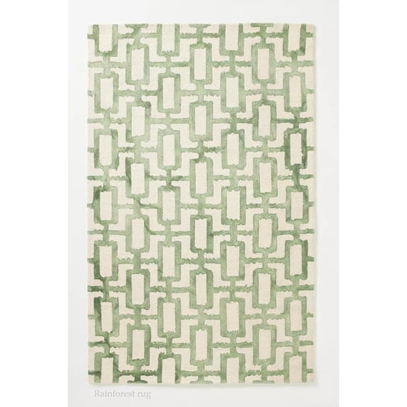 Geometric Hand-Tufted Wool Area Rug, Green Trellis Pattern, 9' x 12', Soft Durable Non-Slip Carpet for Living Room Bedroom Office