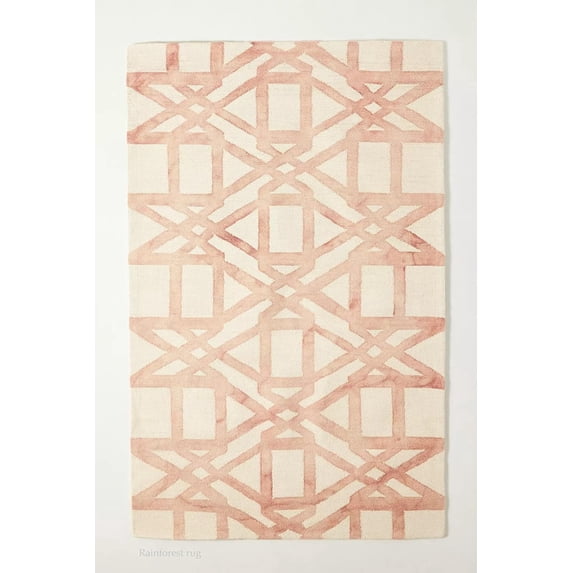 Geometric Hand-Tufted Wool Area Rug, Pink Trellis Pattern, 10' x 14', Soft Durable Non-Slip Carpet for Living Room Bedroom Office