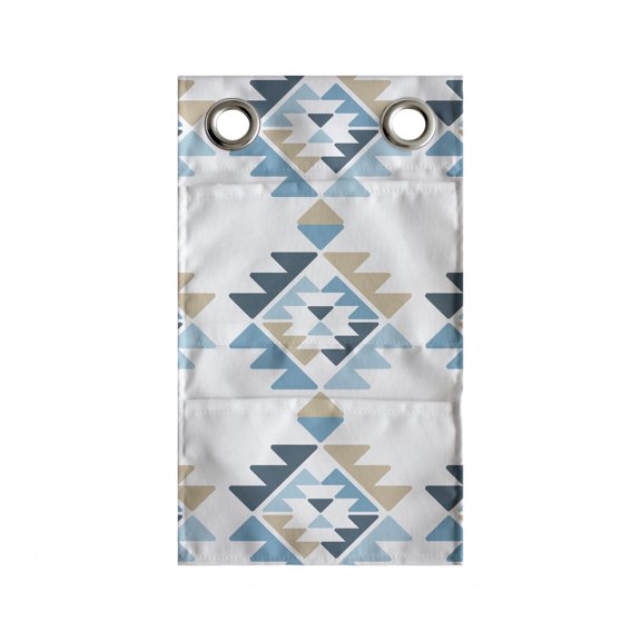 Geometric Hanging Pocket Organizer, Tribal Motifs Formed Triangles in Continuous Style Cold Soft Colors, Printed Polyester Storage Bag with Pockets, 9" x 16", Pale Sepia Slate Blue