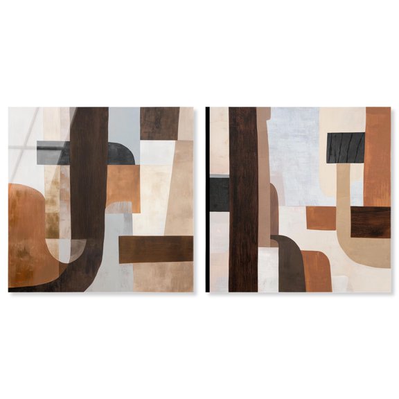Geometric Harmony Acrylic Print Beige Wall Decor Set by Art Remedy, Ready to Hang, 12 x 12