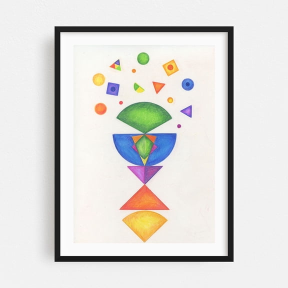 Geometric Harmony - Illustration Geometric Modern Art Abstract Minimalist Psychedelic Pattern Black Framed Wall Art Print 24 x 36 inches