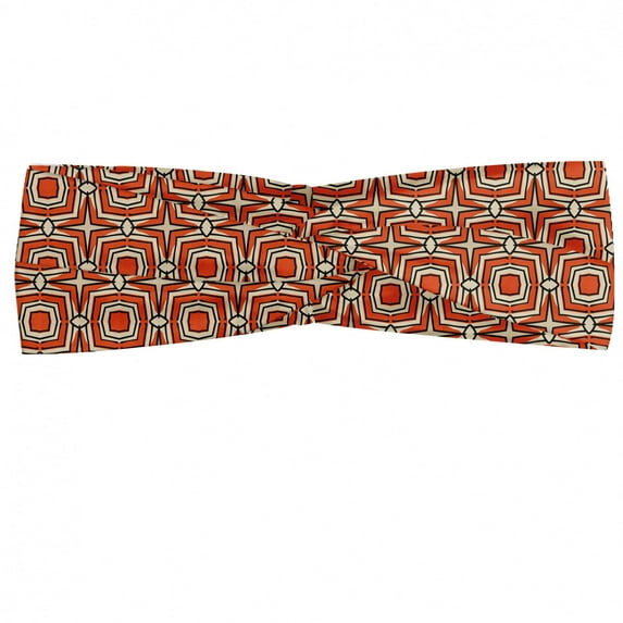 Geometric Headband, Squares and Rhombuses with Bullseye Pattern Abstract Warm Colored Shapes, Elastic and Soft Women's Bandana for Sports and Everyday Use, Grey Red Coconut, by Ambesonne