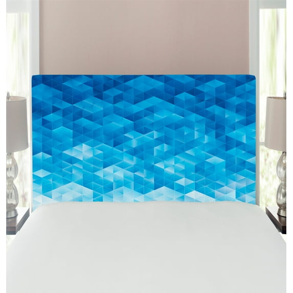 Geometric Headboard, Gradient Color Change Digital Texture Mosaic Triangle Pixel Graphic Print Art, Upholstered Decorative Metal Bed Headboard with Memory Foam, Twin Size, Pale Blue, by Ambesonne