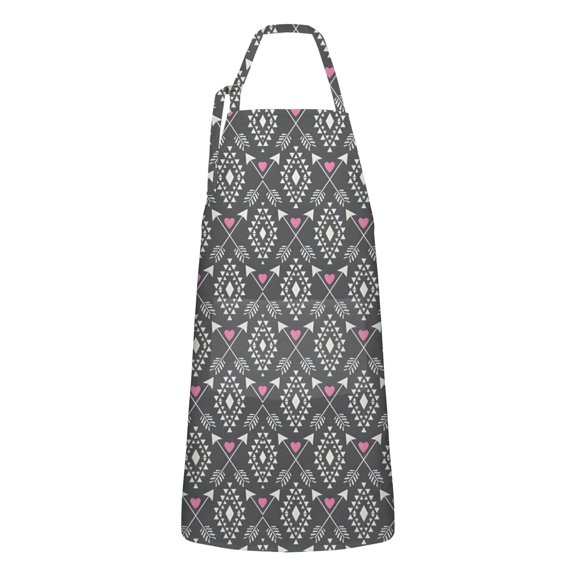 Geometric Heart and Arrow Pattern Apron-Garden Aprons for Women with Pockets-Cotton Linen Waterproof Kitchen Cooking Gardening Aprons Adjustable for Kitchen,Cooking,BBQ and Salon 33x27 Inch