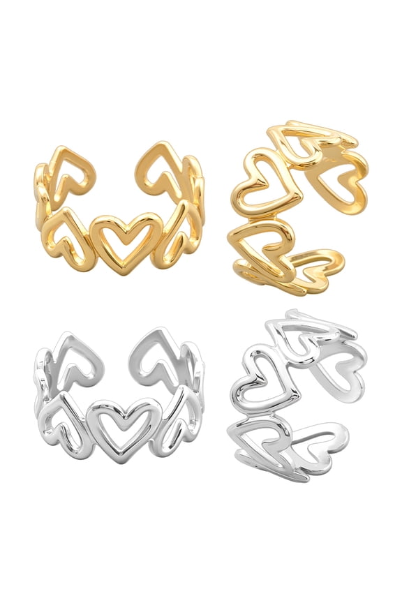 Geometric Heart Band Rings Gold Silver Stainless Steel Geometric Finger Rings with Hollow Circle Square Boho Thumb Open Statement Ring