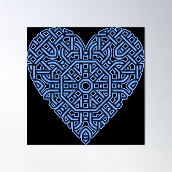 Geometric Heart (Black, Lt Blue, Dk Blue) Poster Wall Art, Modern Wall Decor For Living Room Bedroom, 30x30 UNFRAMED