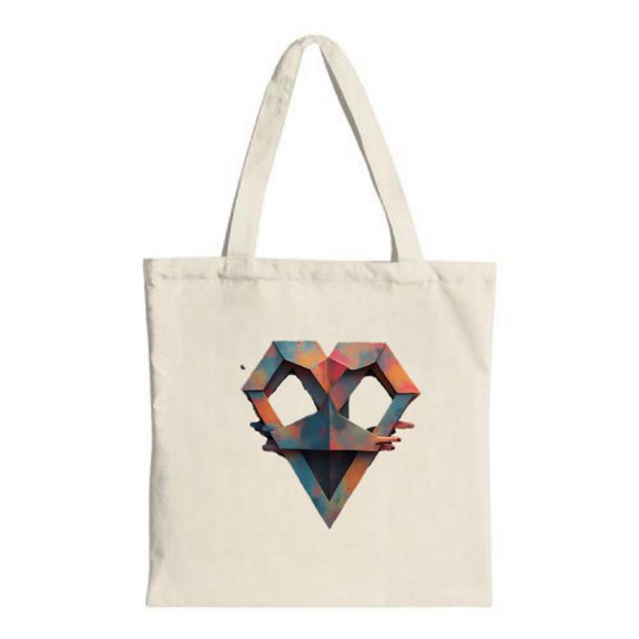 Geometric Heart Tote Bag - Colorful Polygon Design Canvas Reusable Shopping Bag for Parties Travel & Everyday Use