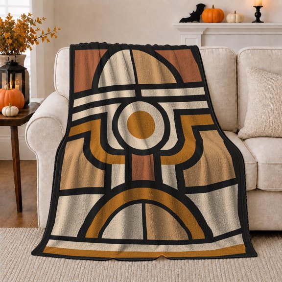 Geometric Helmeted Figure Pumpkins Modern Art, Cozy Friendship Quote Scene, Warm Flannel Blanket for Living Room and Reading Nook, Art Lovers Thanksgiving Gift, Artistic Home Decor